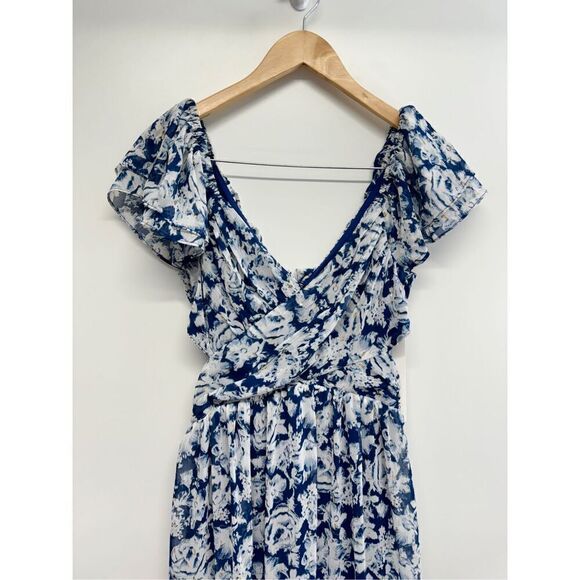 Aqua Maxi Dress Womens Size Extra Small Tiered Metallic Formal Evening Gown Blue - Picture 3 of 13